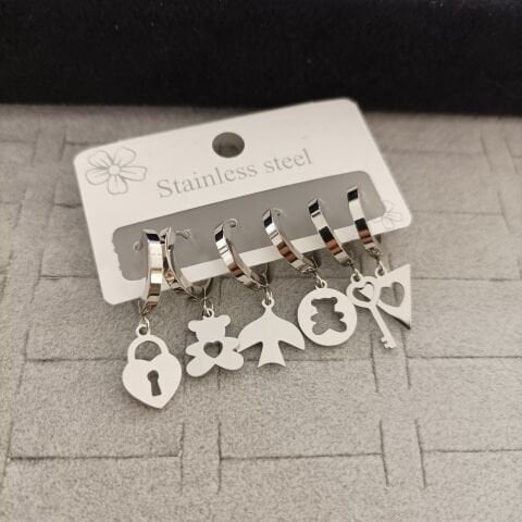 Çelik 6 lı Set Küpe