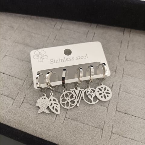 Çelik 6 lı Set Küpe